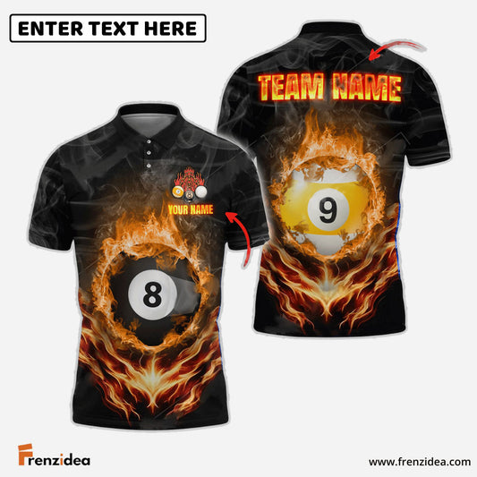 Frenzidea Billiards Ball 8 And 9 Fire Flame Smoke Personalized Name, Team Name Unisex Shirt ( 6 Colors )