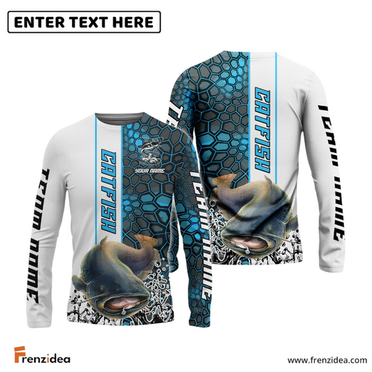 Frenzidea Catfish Fishing Blue Fin Bling Camo Sport Custom Name & Team Name 3D Shirts