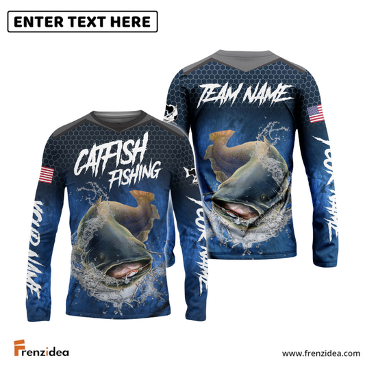Frenzidea Catfish Fishing Dark Blue American Sport Custom Name & Team Name 3D Shirts