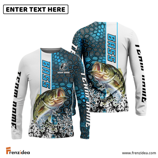 Frenzidea Bass Fishing Blue Fin Bling Camo Sport Custom Name & Team Name 3D Shirts