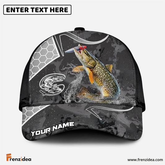 Frenzidea Pike Fishing Gray Camo Sport Personalized Cap