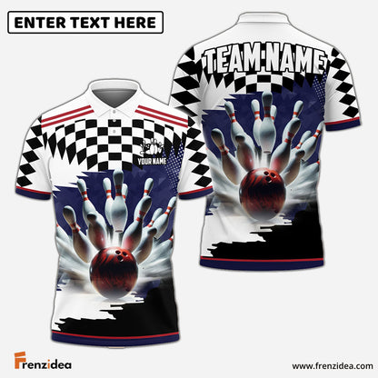 Frenzidea Bowling And Pins Caro Pattern Personalized Name, Team Name Unisex Shirt