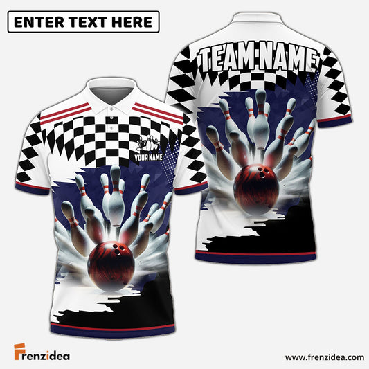 Frenzidea Bowling And Pins Caro Pattern Personalized Name, Team Name Unisex Shirt