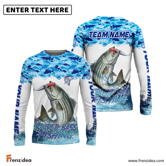 Frenzidea Striped Bass Fishing Blue Water Camo Custom Name & Team Name 3D Shirts