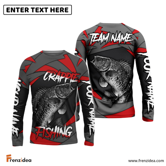 Frenzidea Crappie Fishing Red Gray Spinning Pattern Custom Name & Team Name 3D Shirts