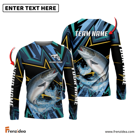 Frenzidea Salmon Fishing Lightning Pattern Sport Custom Name & Team Name 3D Shirts