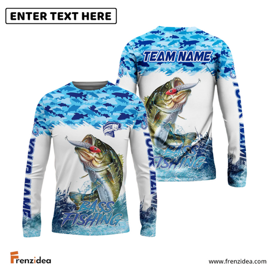 Frenzidea Bass Fishing Blue Water Camo Custom Name & Team Name 3D Shirts