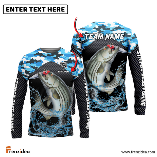 Frenzidea Striped Bass Fishing Blue Camo Sport Custom Name & Team Name 3D Shirts