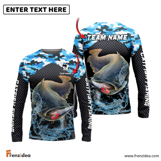 Frenzidea Catfish Fishing Blue Camo Sport Custom Name & Team Name 3D Shirts