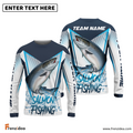 Frenzidea Salmon Fishing White Blue Camo Sport Custom Name & Team Name 3D Shirts