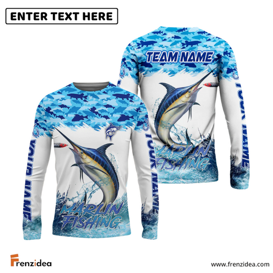 Frenzidea Marlin Fishing Blue Water Camo Custom Name & Team Name 3D Shirts