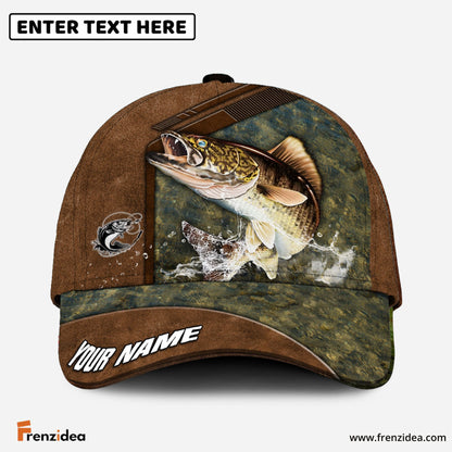 Frenzidea Fishing Leather Pattern Personalized Cap (Bass, Striped Bass, Catfish, Trout, Crappie, Salmon, Walleye, Pike)