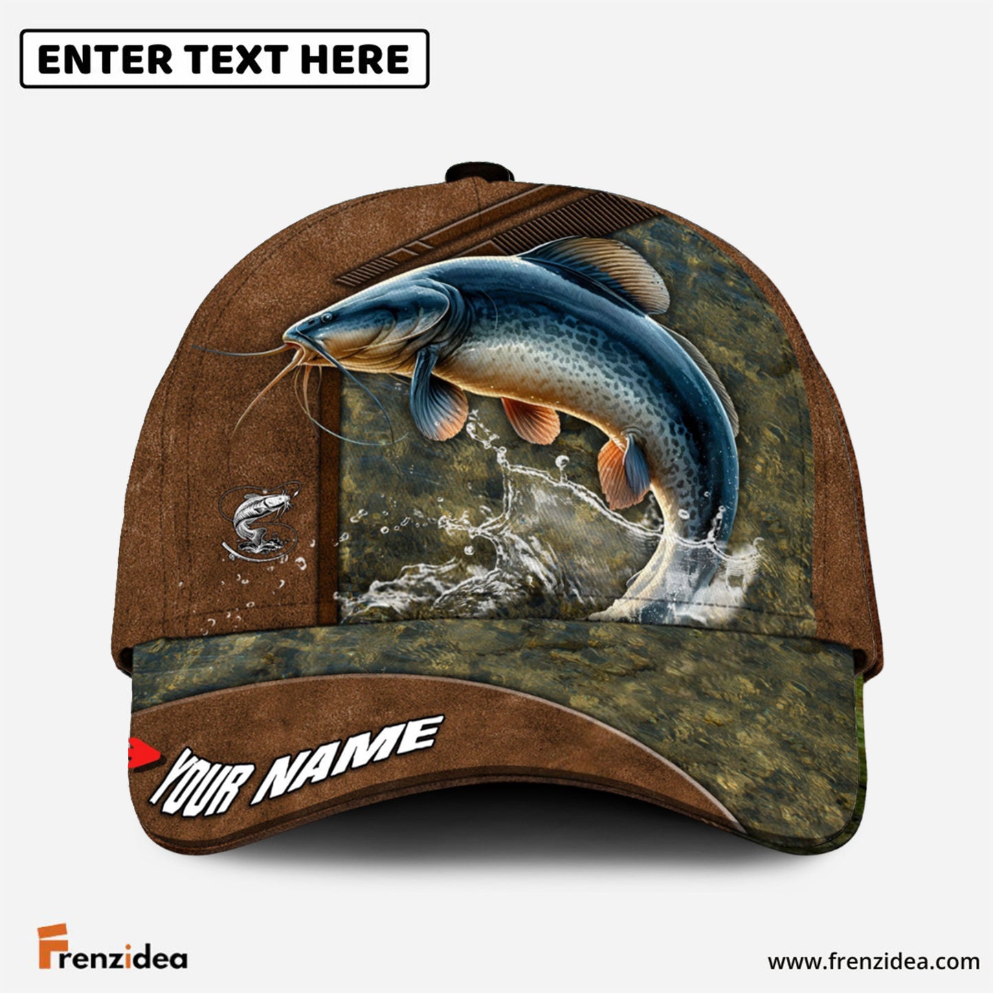 Frenzidea Fishing Leather Pattern Personalized Cap (Bass, Striped Bass, Catfish, Trout, Crappie, Salmon, Walleye, Pike)