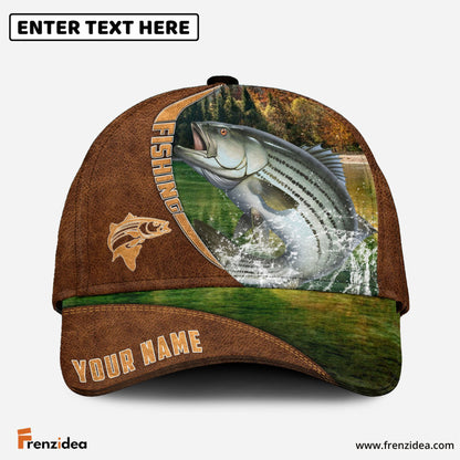 Frenzidea Personalized Fishing Brown Cap (Bass, Striped Bass, Catfish, Trout, Crappie, Salmon, Walleye, Pike)