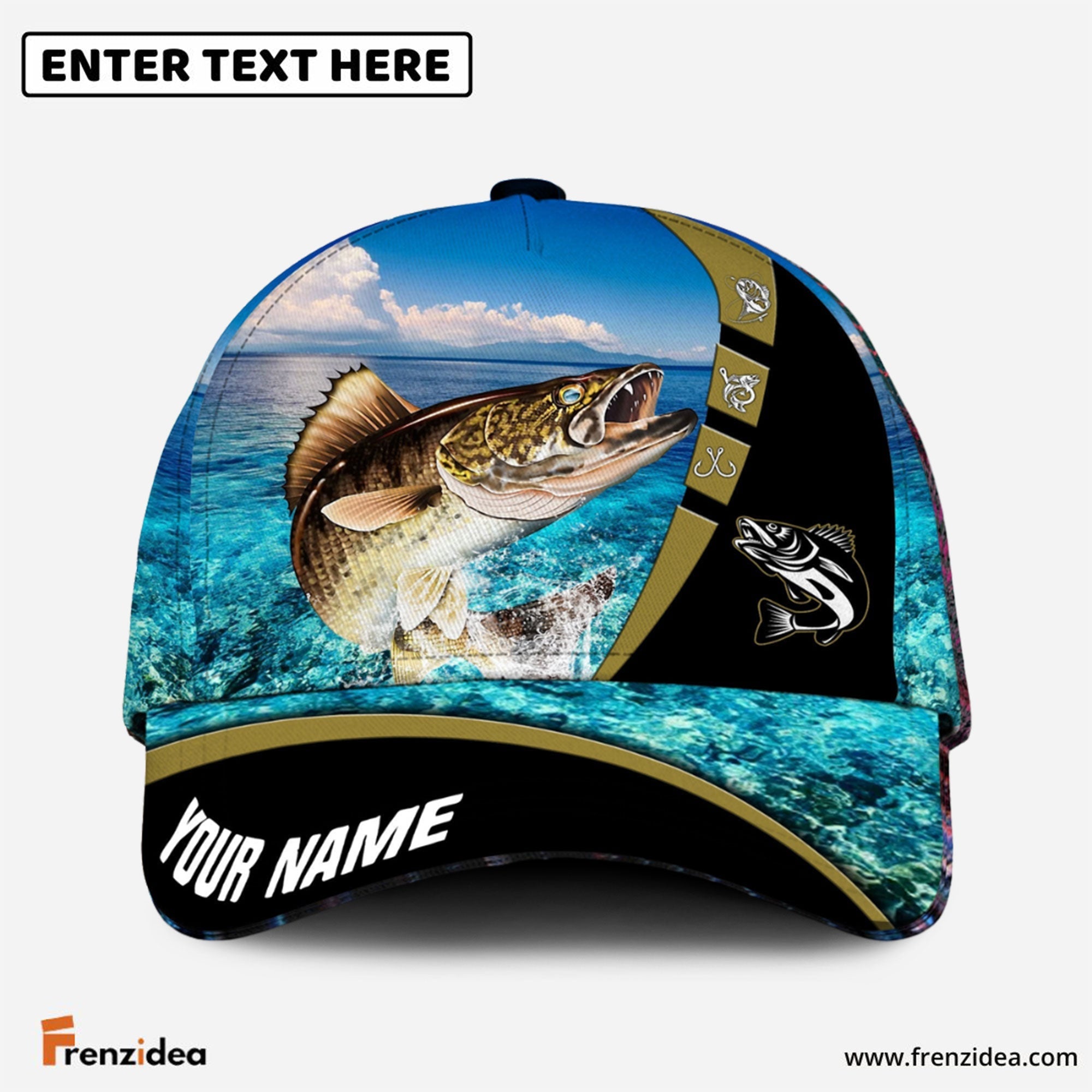 Frenzidea Personalized Cool Walleye Fishing Blue Cap