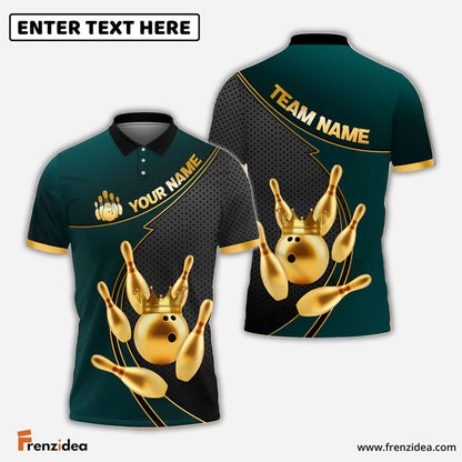 Frenzidea Bowling And Pins Royal Crown Customized Name 3D Shirt (6 Colors)