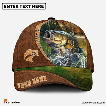 Frenzidea Personalized Fishing Brown Cap (Bass, Striped Bass, Catfish, Trout, Crappie, Salmon, Walleye, Pike)