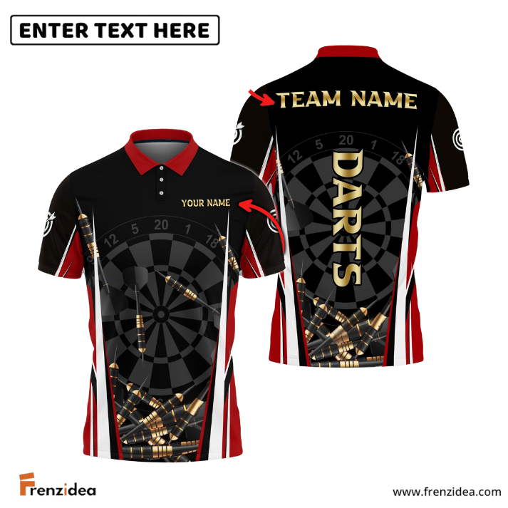 Frenzidea Darts Black Gold  Personalized Name, Team Name 3D Shirt (4 Colors)