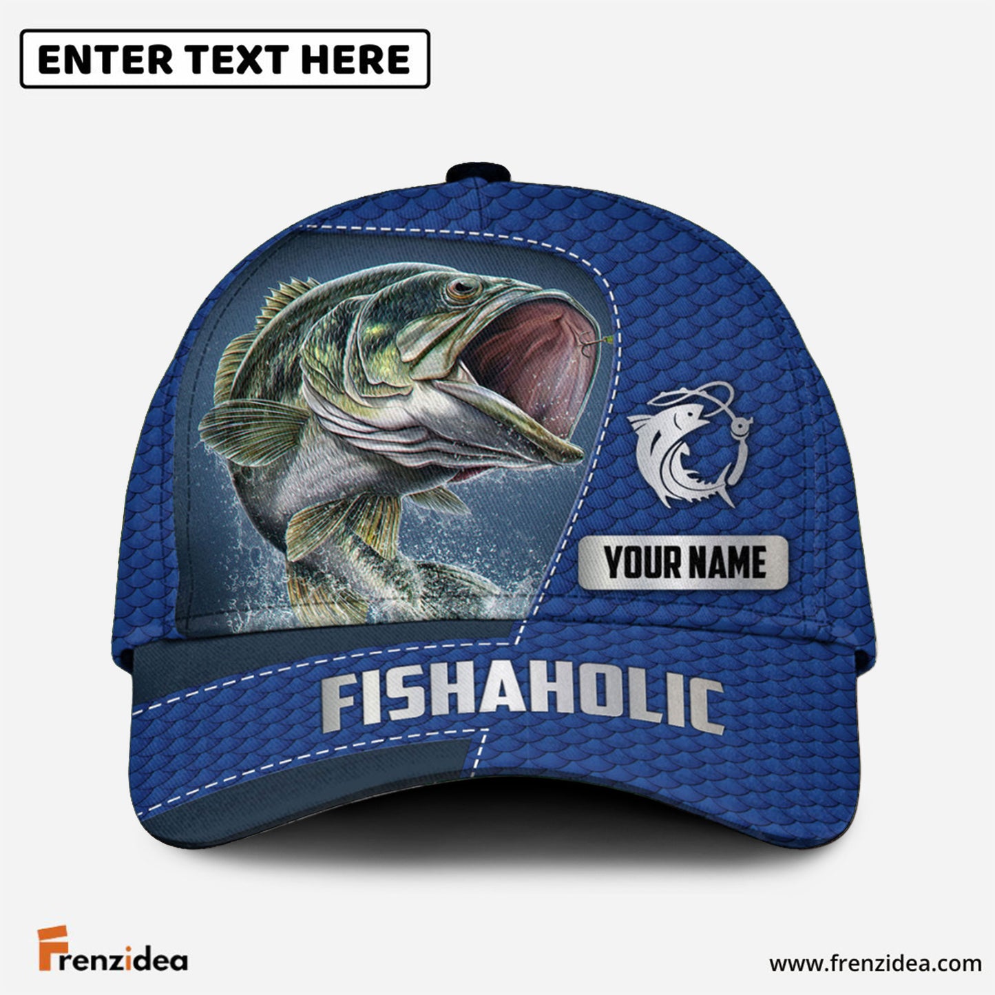 Frenzidea Fishaholic Personalized Fishing Blue Cap