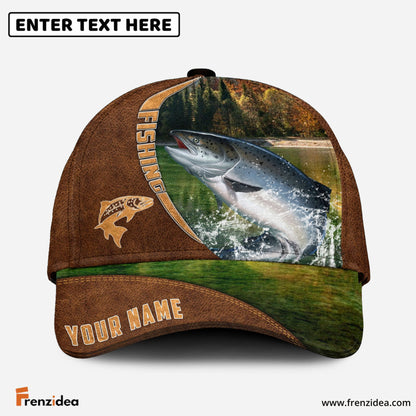 Frenzidea Personalized Fishing Brown Cap (Bass, Striped Bass, Catfish, Trout, Crappie, Salmon, Walleye, Pike)