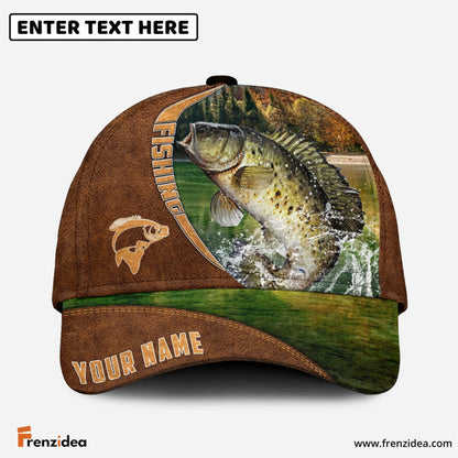 Frenzidea Personalized Fishing Brown Cap (Bass, Striped Bass, Catfish, Trout, Crappie, Salmon, Walleye, Pike)