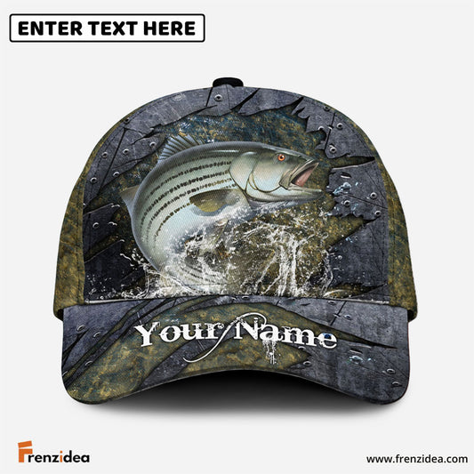 Frenzidea Personalized Striped Bass Fishing Metal Pattern Cap