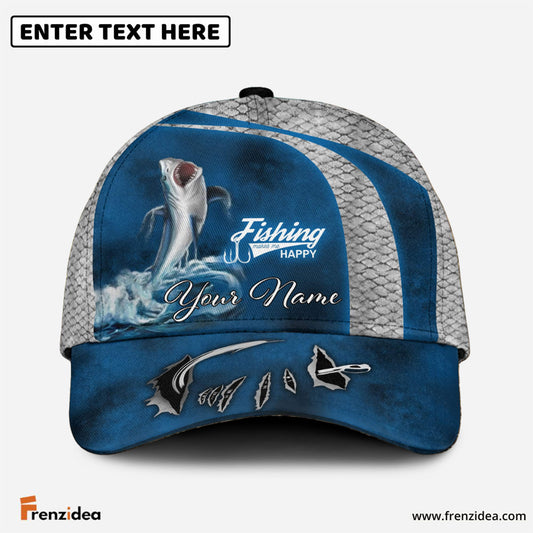 Frenzidea Shark Fishing Personalized Blue Fishing Cap