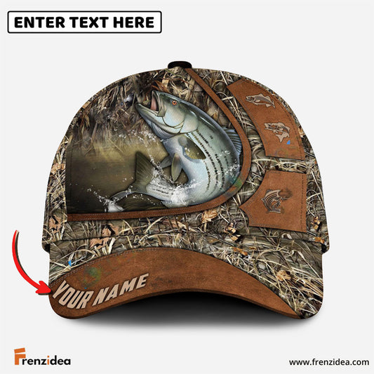 Frenzidea Personalized Striped Bass Fishing Nature Leather Pattern Classic Cap