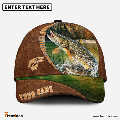 Frenzidea Personalized Fishing Brown Cap (Bass, Striped Bass, Catfish, Trout, Crappie, Salmon, Walleye, Pike)