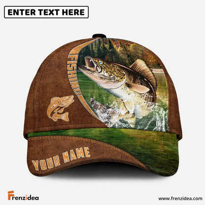 Frenzidea Personalized Fishing Brown Cap (Bass, Striped Bass, Catfish, Trout, Crappie, Salmon, Walleye, Pike)
