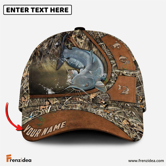 Frenzidea Personalized Catfish Fishing Nature Leather Pattern Classic Cap