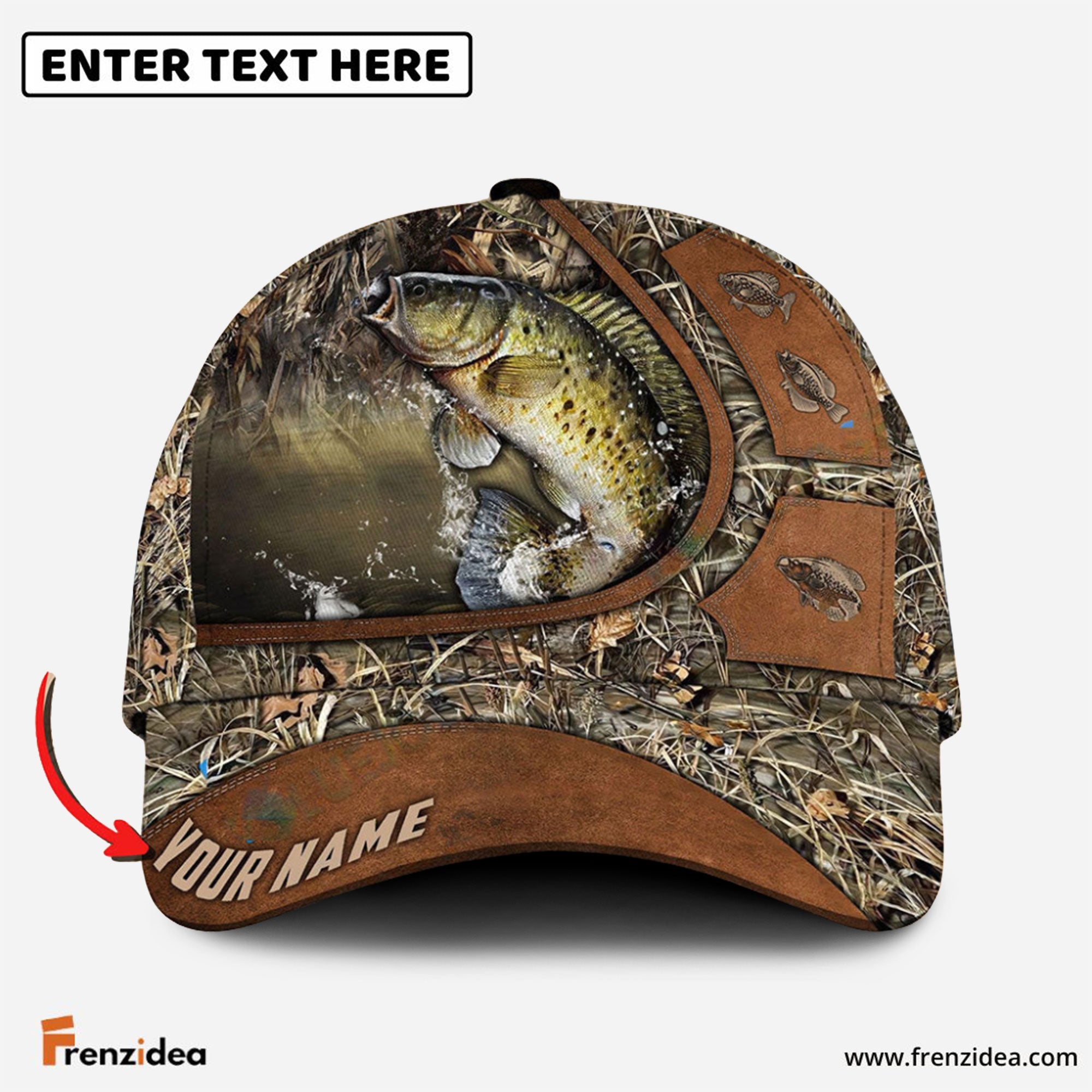 Frenzidea Personalized Crappie Fishing Nature Leather Pattern Classic Cap