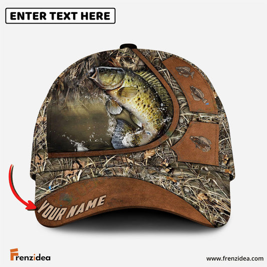 Frenzidea Personalized Crappie Fishing Nature Leather Pattern Classic Cap