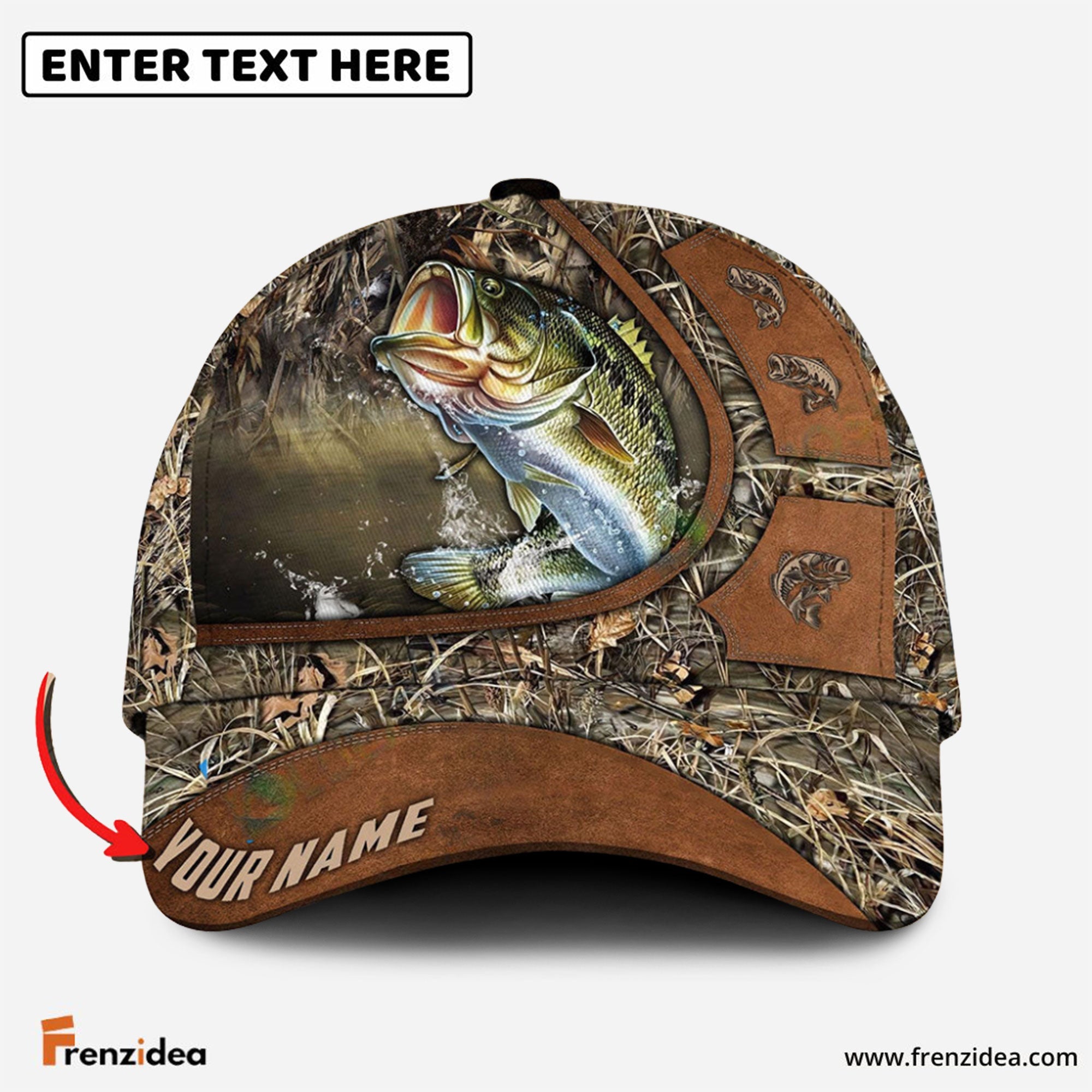 Frenzidea Personalized Bass Fishing Nature Leather Pattern Classic Cap