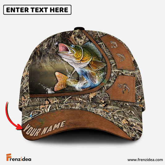 Frenzidea Personalized Walleye Fishing Nature Leather Pattern Classic Cap