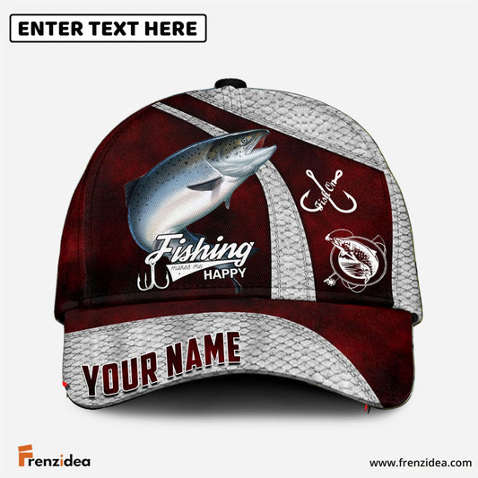 Frenzidea Personalized Salmon Fishing Red Cap