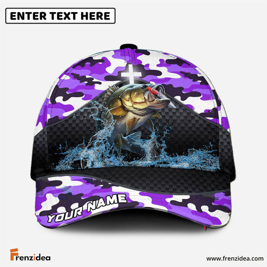 Frenzidea Personalized Smallmouth Bass Fishing Purple Camo Sport Classic Cap