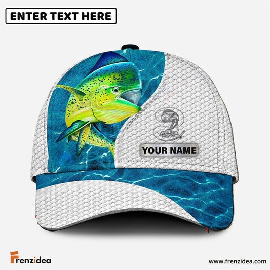 Frenzidea Custom Name Mahi-mahi Fishing Blue Water Cap