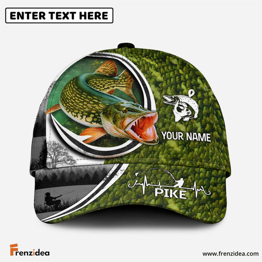 Frenzidea Custom Name Northern Pike Fishing Heart Beat Hook Classic Cap