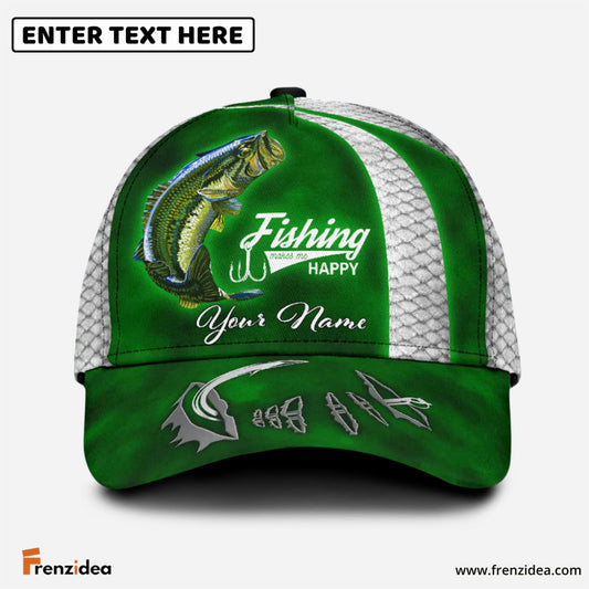 Frenzidea Custom Name Bass Fishing Hat Hook Print Cap