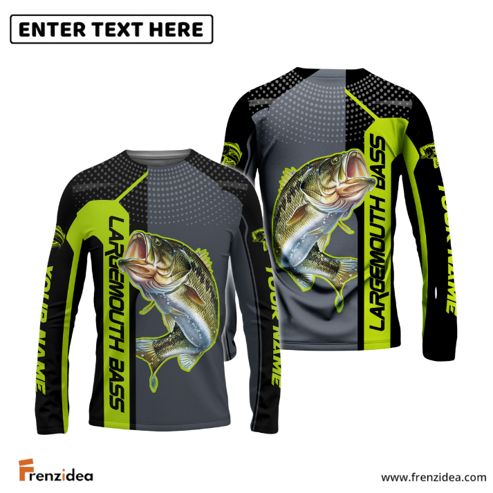 Frenzidea Personalized Largemouth Bass Fishing Green Line Sport Jersey Fishing Shirts