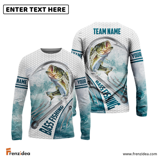 Frenzidea Bass Fishing White Fin Water Sport Custom Name & Team Name 3D Shirts
