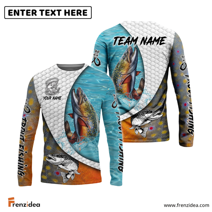 Frenzidea Trout Fishing White Skin Diagonal Custom Name & Team Name 3D Shirts