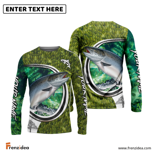 Frenzidea Salmon Fishing Hook Green Custom Long Sleeves Fishing Shirt