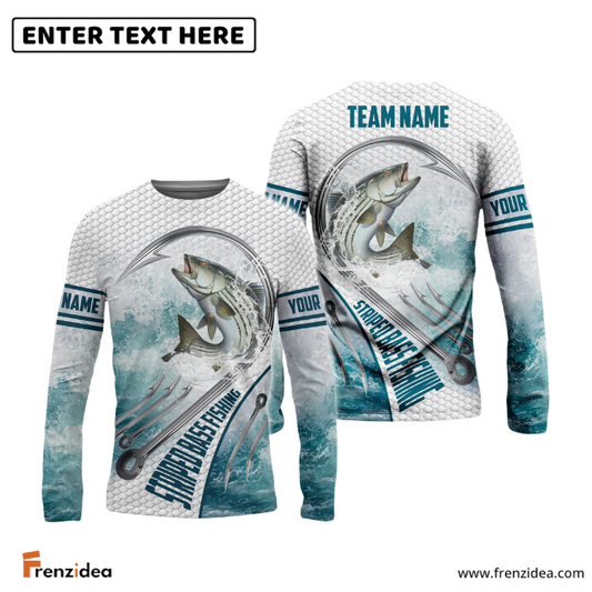 Frenzidea Striped Bass Fishing White Fin Water Sport Custom Name & Team Name 3D Shirts for Kids