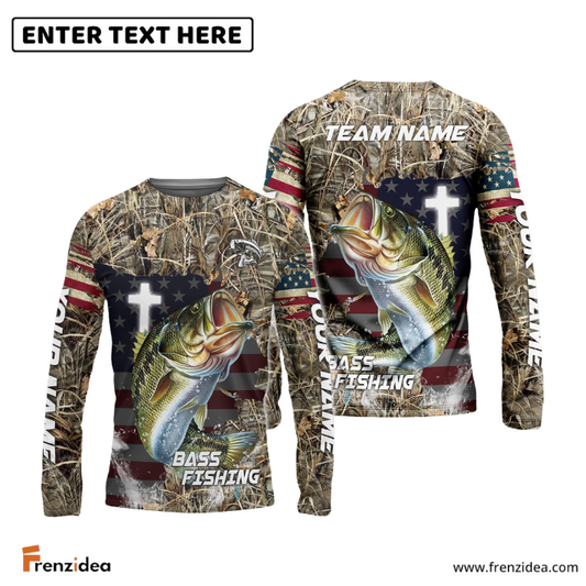 Frenzidea Bass Fishing Cross Camo Custom Name & Team Name 3D Shirts