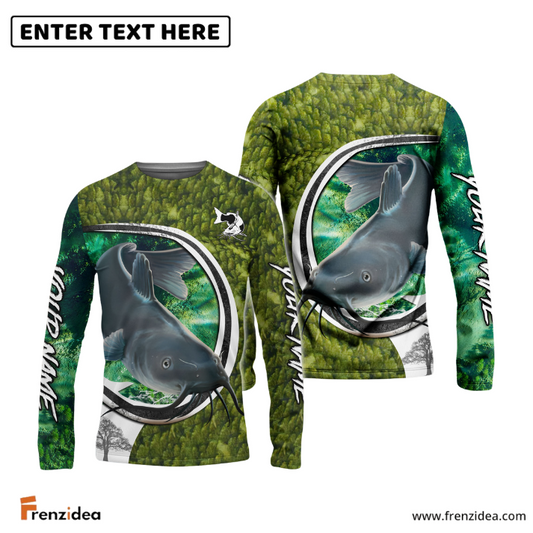 Frenzidea Catfish Fishing Hook Green Custom Long Sleeves Fishing Shirt