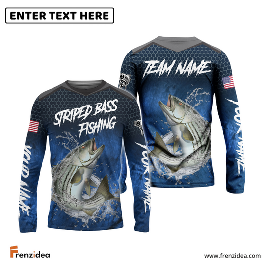 Frenzidea Striped Bass Fishing Dark Blue American Sport Custom Name & Team Name 3D Shirts