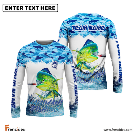 Frenzidea Mahimahi Fishing Blue Water Camo Custom Name & Team Name 3D Shirts