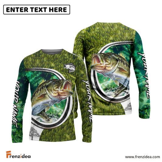 Frenzidea Bass Fishing Hook Green Custom Long Sleeves Fishing Shirt